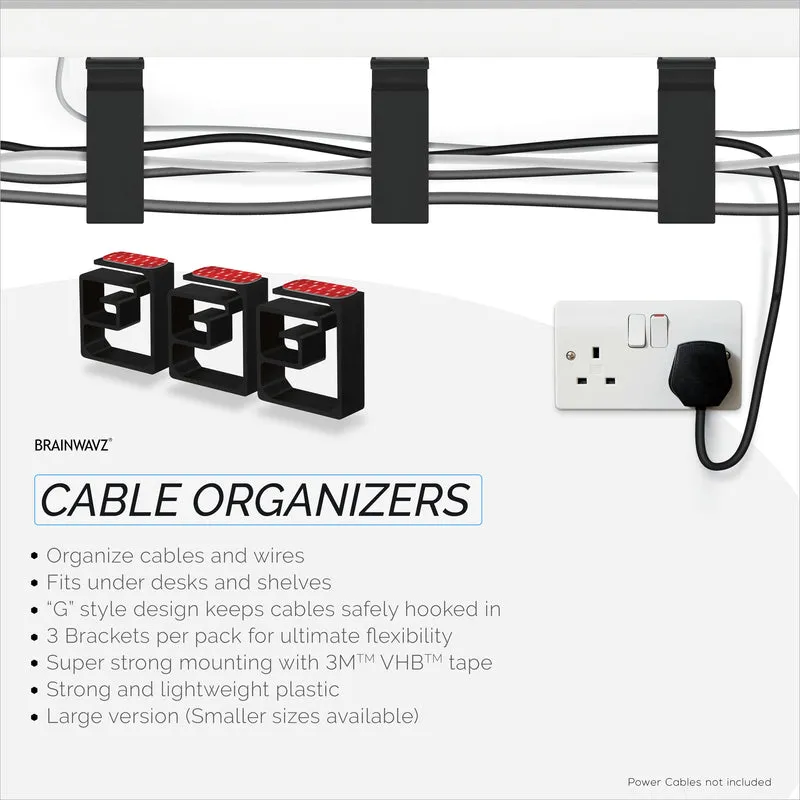 Pemegang Pengatur Kabel VHB 3pc, Untuk Kabel Berat, Kord & Wayar PC dengan Pelekat Kuat, Sistem Pengurusan Lekapan Di Bawah Meja - XL