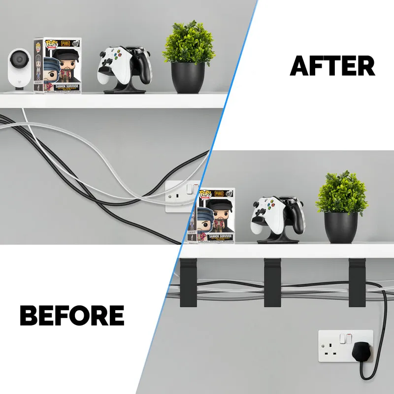 Pemegang Pengatur Kabel VHB 3pc, Untuk Kabel Berat, Kord & Wayar PC dengan Pelekat Kuat, Sistem Pengurusan Lekapan Di Bawah Meja - XL