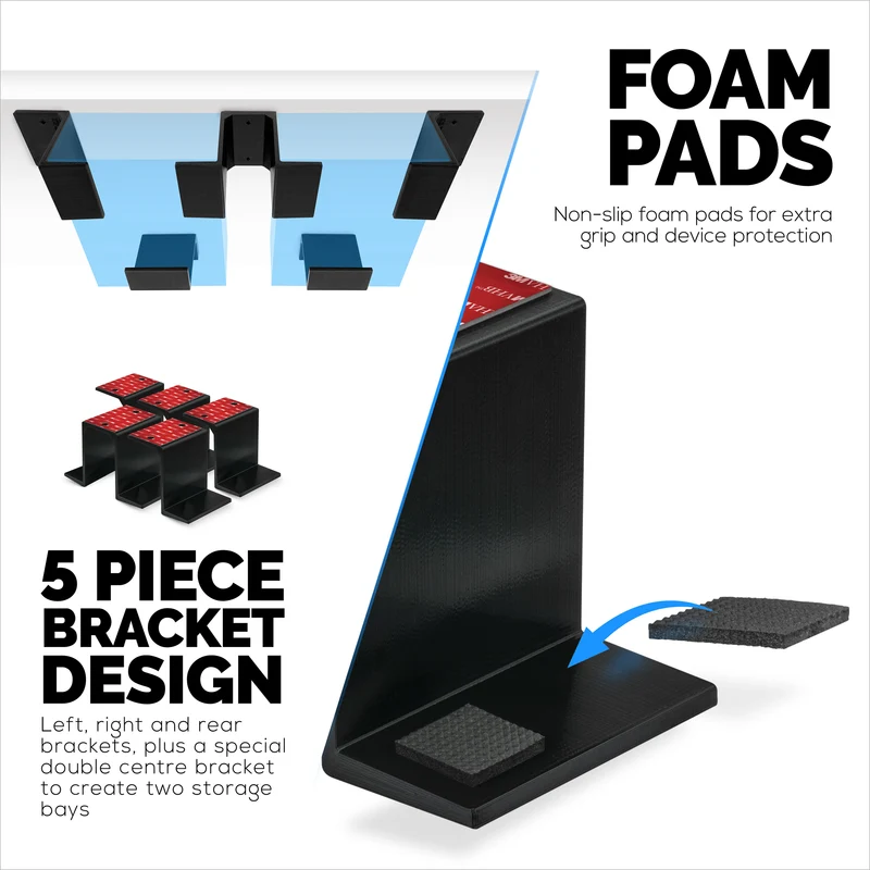 Twin Under Desk Laptop & Device Holder Mount, Adhesive & Screw In, Devices up to 3" Like Small Computers Laptops Macbook Surface Keyboard Routers Modems Cable Box Network Switch & More