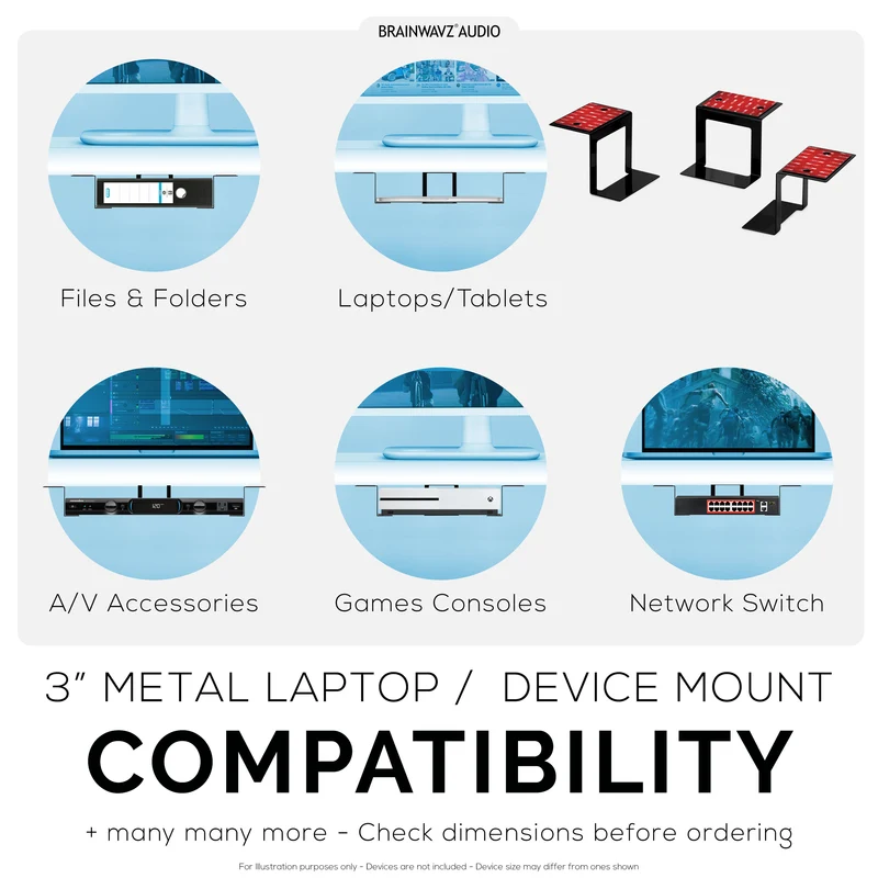 3” Logam Di Bawah Meja Komputer Riba, Kotak Kabel & Lekap Pemegang Penghala, Pelekat & Skru Masuk, Memegang sehingga 3" Peranti Seperti Komputer Kecil, Macbook, Permukaan, Papan Kekunci, Suis Rangkaian, Modem & Banyak Lagi