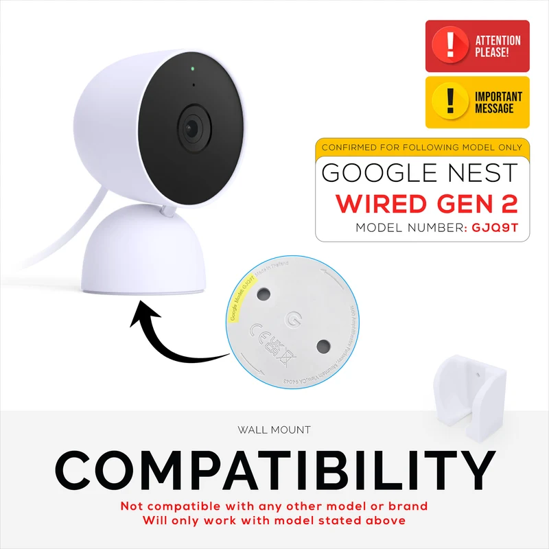 Pemasangan Dinding Untuk Kamera Keselamatan Generasi Kedua Google Nest WIRED - Perekat & Skru, Reka bentuk Slot Masuk Mudah