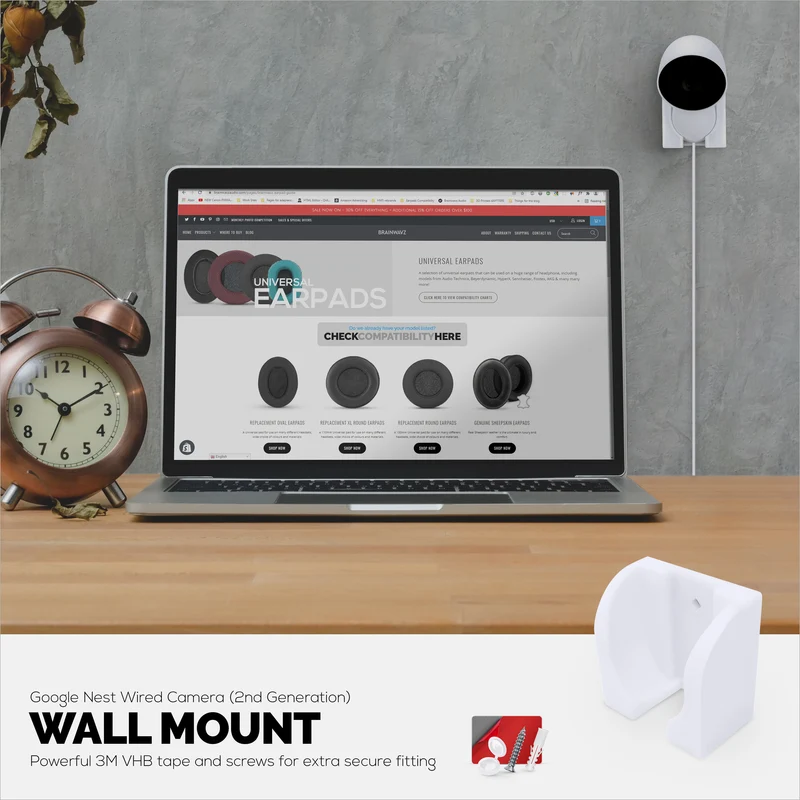 Pemasangan Dinding Untuk Kamera Keselamatan Generasi Kedua Google Nest WIRED - Perekat & Skru, Reka bentuk Slot Masuk Mudah