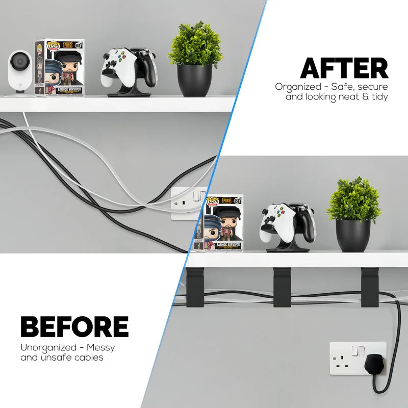 Pemegang Pengatur Kabel VHB 3pc, Untuk Kabel Berat, Kord & Wayar PC dengan Pelekat Kuat, Sistem Pengurusan Lekap Di Bawah Meja - Besar