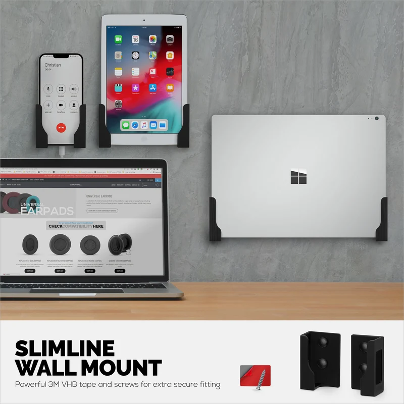 Tablet Pelekat & Pemegang Lekap Dinding Laptop Ramping untuk iPad, Android, Macbook, Surface, iPad Air, Mini & Pro, eBook Note Galaxy Tab, Kindle & Banyak Lagi