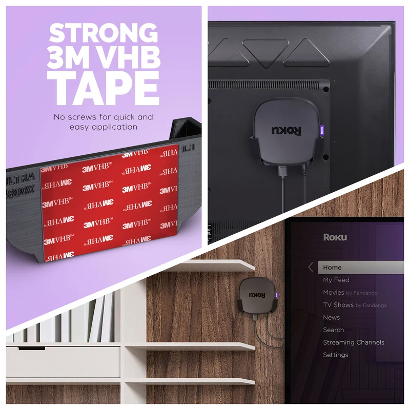Roku Ultra 2020 Wand- und TV-Halterung - Klebehalterung, keine Schrauben oder Unordnung