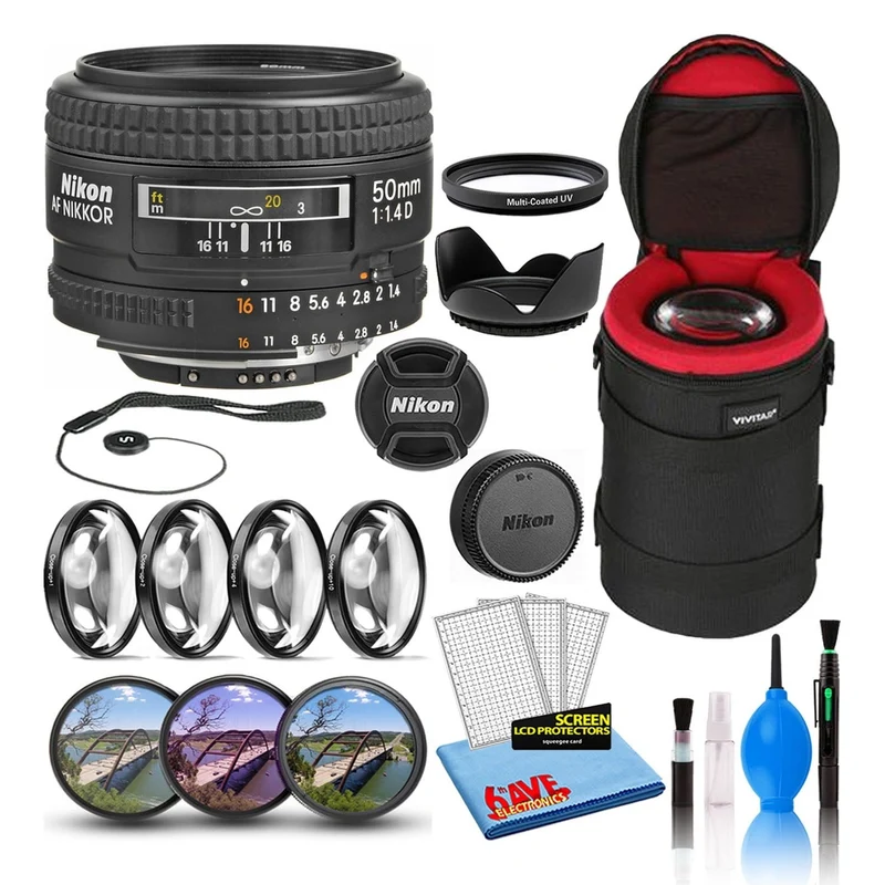 Nikon AF 50mm f/1.4D Compact Prime Lens (1902) Intl Model Bundle