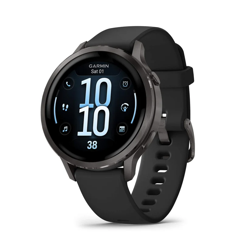 Garmin Venu® 4, 41mm, Advanced Health and Fitness GPS Smartwatch, Bright and Colorful Display, Built-in Flashlight, 10 Days of Battery Life, Slate with Black Silicone Band