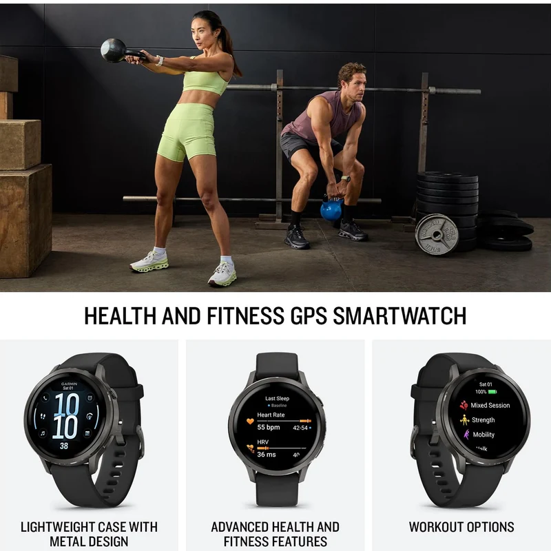 Garmin Venu® 4, 41mm, Advanced Health and Fitness GPS Smartwatch, Bright and Colorful Display, Built-in Flashlight, 10 Days of Battery Life, Slate with Black Silicone Band