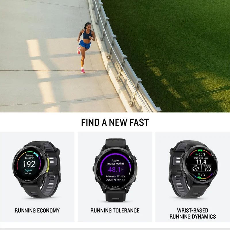 Garmin® Forerunner® 970, Premium GPS Running and Triathlon Smartwatch, AMOLED Display, Built-in LED Flashlight, Carbon Gray DLC Titanium with Black Case and Black/Translucent Whitestone Band