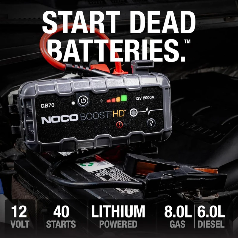 NOCO Boost HD GB70 2000A UltraSafe Car Battery Jump Starter, 12V Battery Booster Pack, Jump Box, Portable Charger and Jumper Cables for 8.0L Gasoline and 6.0L Diesel Engines