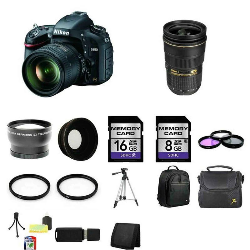 Nikon D610 Digital SLR Camera w/24-85mm & 24-70mm Lenses 24GB Package