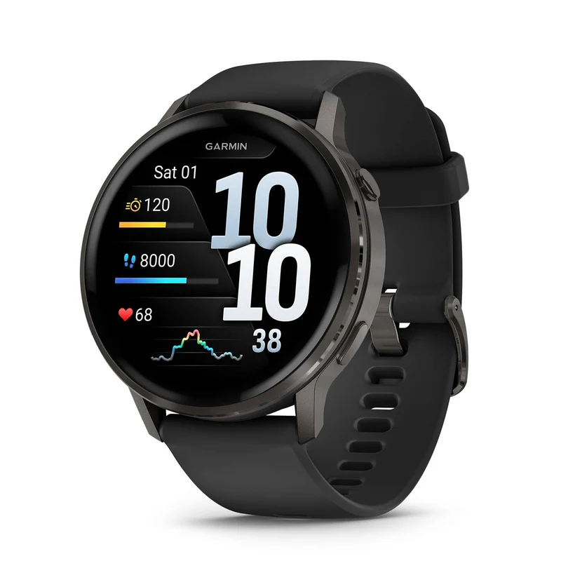 Garmin Venu® 4, 45mm, Advanced Health and Fitness GPS Smartwatch, Bright and Colorful Display, Built-in Flashlight, 12 Days of Battery Life, Slate with Black Silicone Band