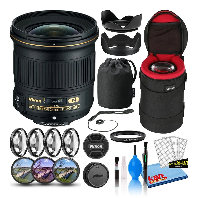 Nikon AF-S 24mm f/1.8G ED Prime Lens (20057) Intl Model Bundle