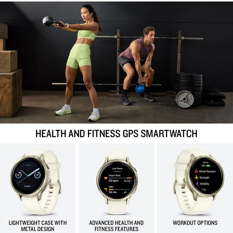 Garmin Venu® 4, 41mm, Advanced Health and Fitness GPS Smartwatch, Bright and Colorful Display, Built-in Flashlight, 10 Days of Battery Life, Lunar Gold with Bone Silicone Band