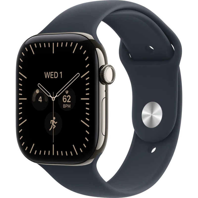 Apple Watch Series 12 46mm Natural Titanium Case GPS + Cellular Sport Band (S/M) [Navy Blue]