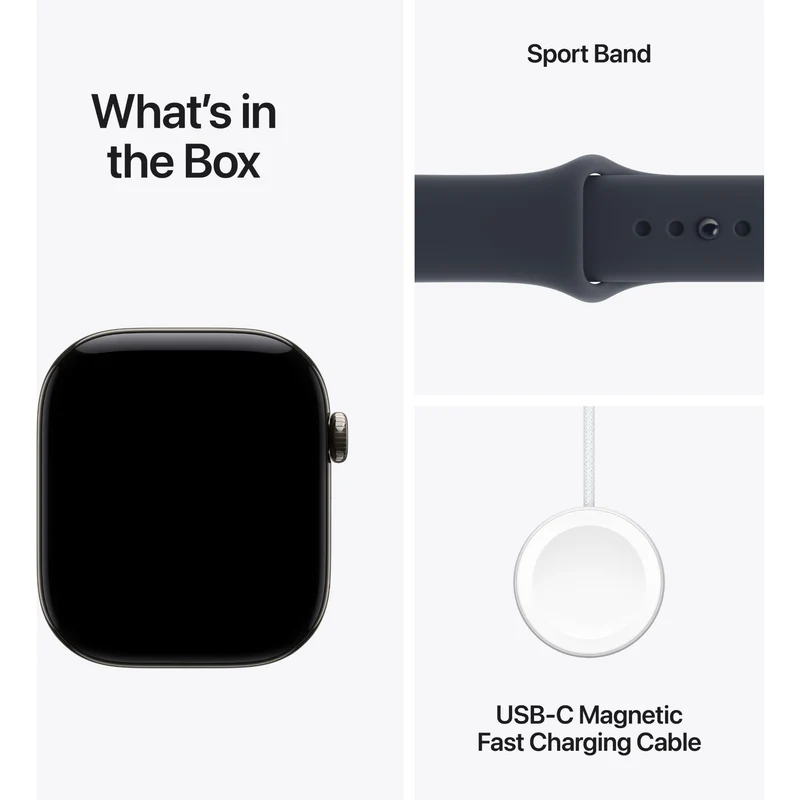 Apple Watch Series 12 46mm Natural Titanium Case GPS + Cellular Sport Band (S/M) [Navy Blue]