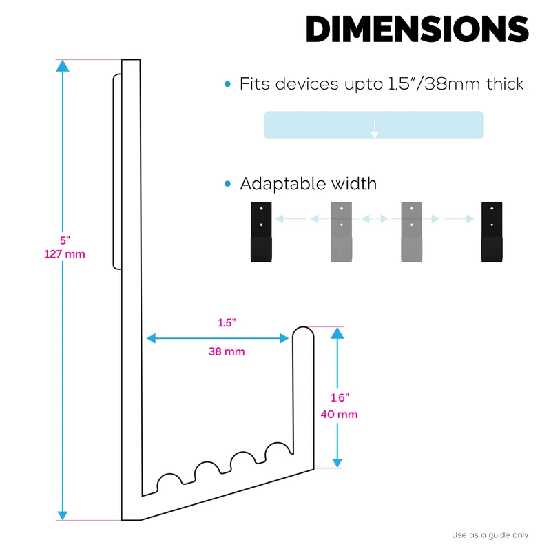 1.5-Zoll-Kabelbox-Wandhalterung, für Router, Laptops, Modem, Mesh-WLAN, Apple TV, Netzwerk-Switch und mehr, für Geräte mit einer Breite von bis zu 1.5 Zoll / 38 mm, selbstklebend und schraubbar