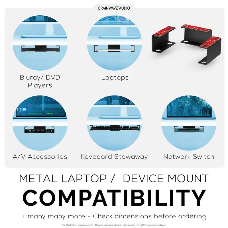 Pemegang Komputer Riba Di Bawah Meja Logam, Lekapkan Untuk Peranti seperti Komputer Riba, Papan Kekunci Permukaan Macbook Penghala Modem Kotak Kabel Suis Rangkaian & Banyak Lagi