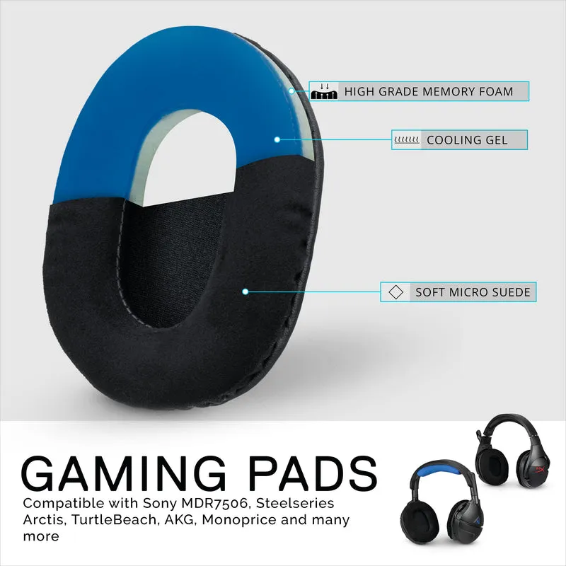 Pad Telinga Fon Kepala Permainan Dipertingkat - Bujur Kecil - Suede Mikro dengan Gel Penyejuk & Buih Memori untuk Steelseries, Hyperx, Sony MDR-7506, AKG, Turtlebeach, Sennheiser & Banyak Lagi (Micro Suede)