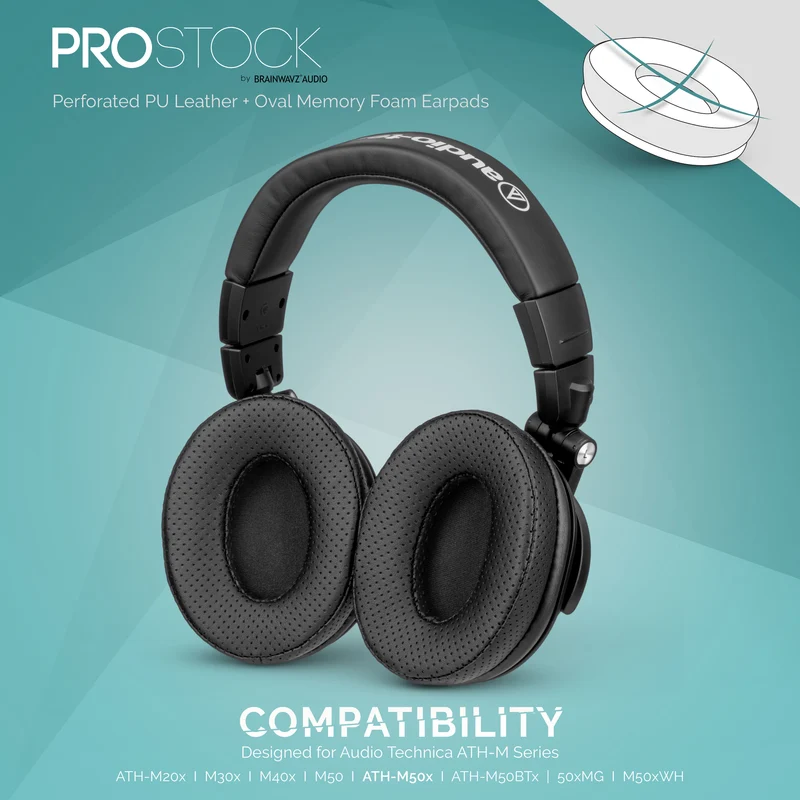 Pad Telinga Gantian ProStock ATH M50X & M Series - Bentuk Rekaan Tersuai dengan Busa Memori - Berlubang