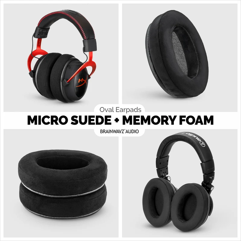 Alas Telinga Buih Memori Fon Kepala - Bujur - Suede Mikro