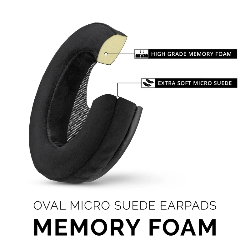 Alas Telinga Buih Memori Fon Kepala - Bujur - Suede Mikro