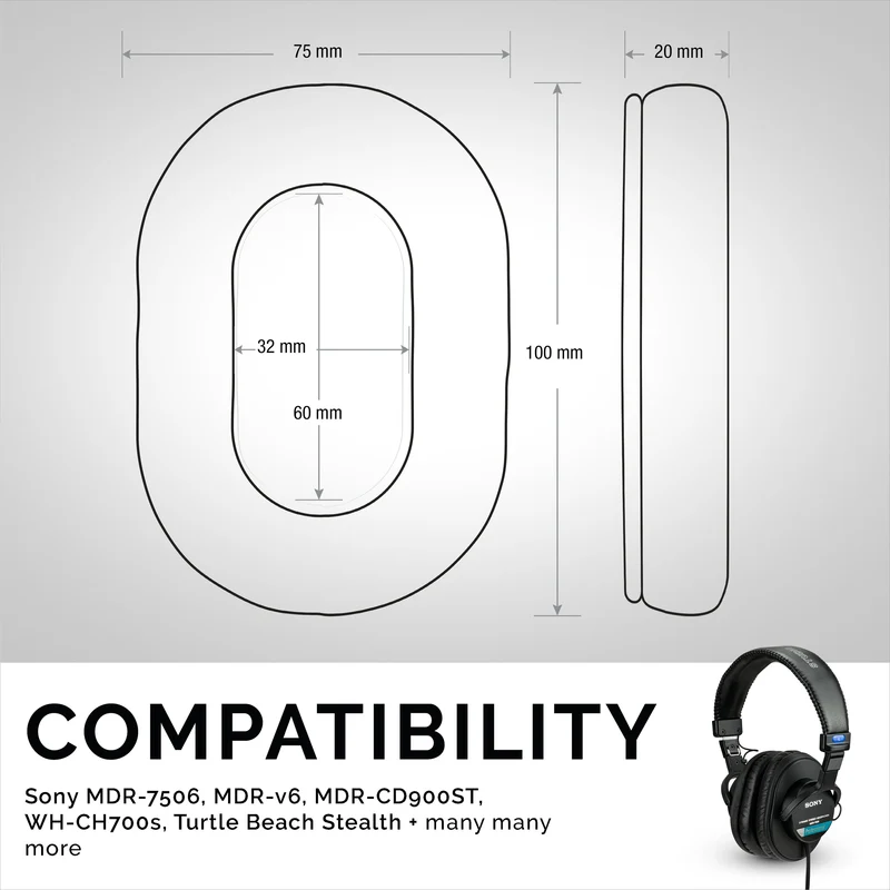 SONY MDR-7506 SCHAFFELL-Leder-Ersatz-Premium-Ohrpolster - Auch geeignet für V6, CD900ST-Kopfhörer