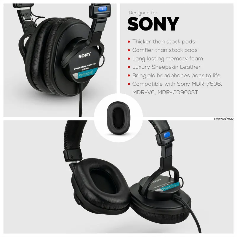 SONY MDR-7506 SCHAFFELL-Leder-Ersatz-Premium-Ohrpolster - Auch geeignet für V6, CD900ST-Kopfhörer