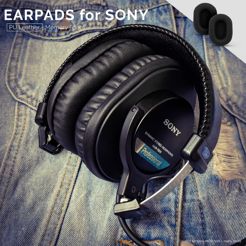 Pad Telinga Premium Gantian SONY MDR-7506 - Juga Sesuai untuk Fon Kepala (PU) V6, CD900ST