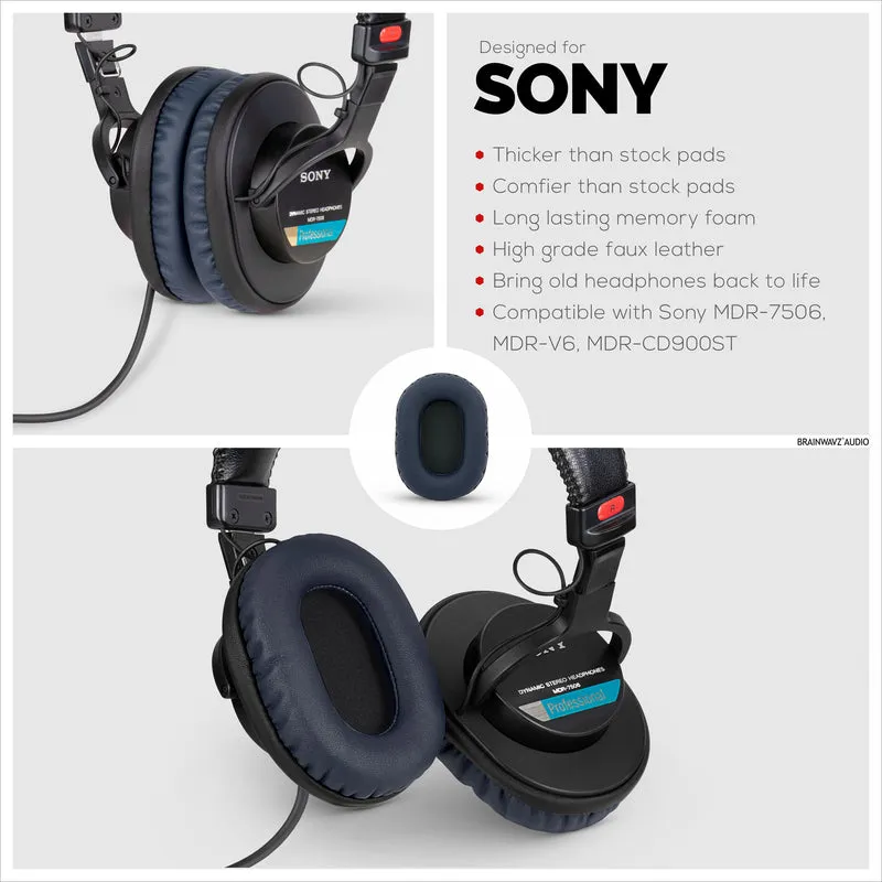 Pad Telinga Premium Gantian SONY MDR-7506 - Juga Sesuai untuk Fon Kepala (PU) V6, CD900ST