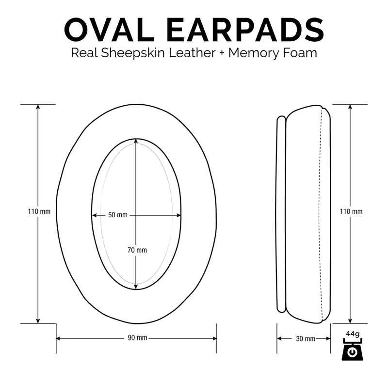 Kopfhörer Memory Foam Ohrpolster - Oval - Schaffell Leder
