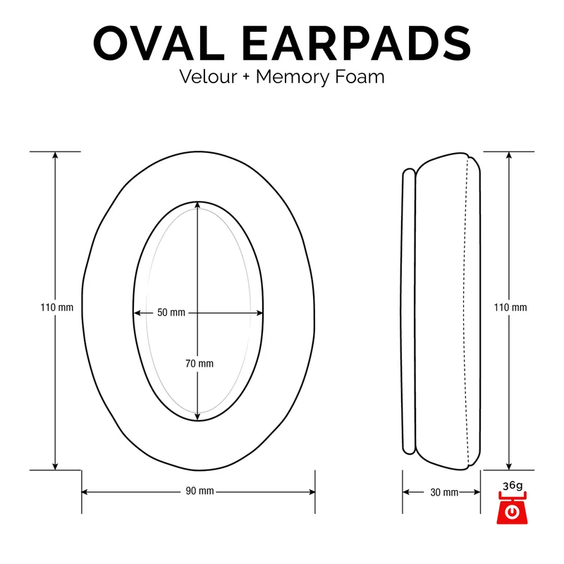 Alas Telinga Penggantian Velour Oval - Sesuai untuk banyak Fon Kepala