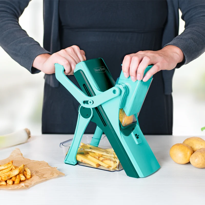 Nicer Dicer MANDO 12-tlg. Multifunktionshobel mit 6 Schneideinsätzen, Auffangschale, Fingerschutz