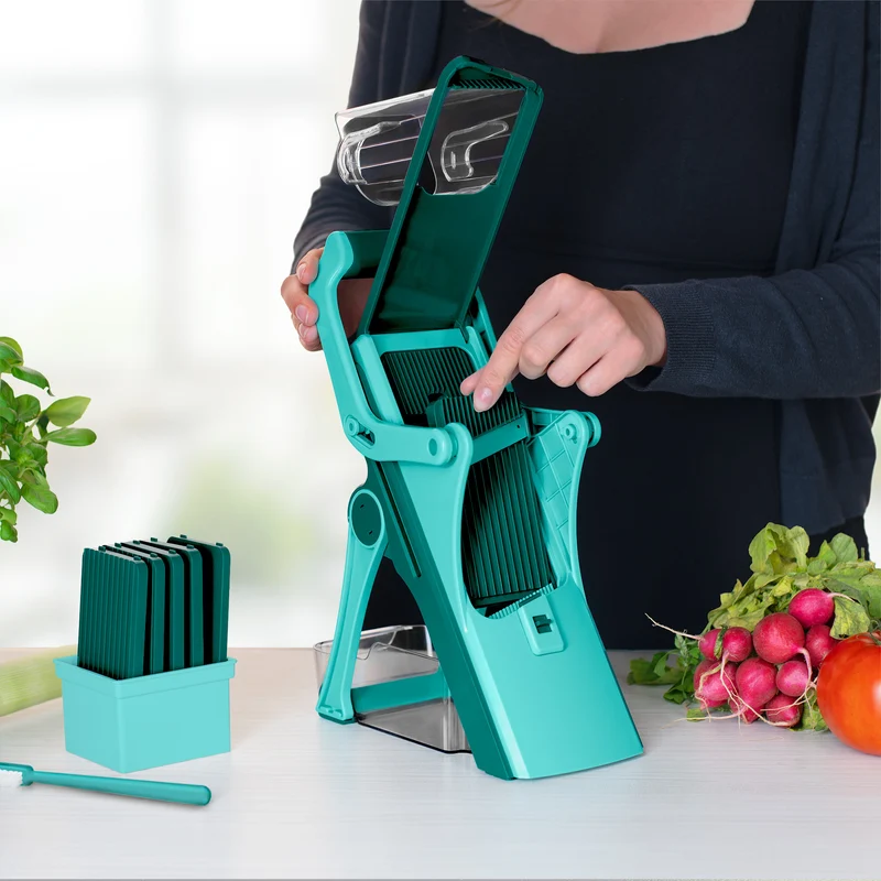 Nicer Dicer MANDO 12-tlg. Multifunktionshobel mit 6 Schneideinsätzen, Auffangschale, Fingerschutz
