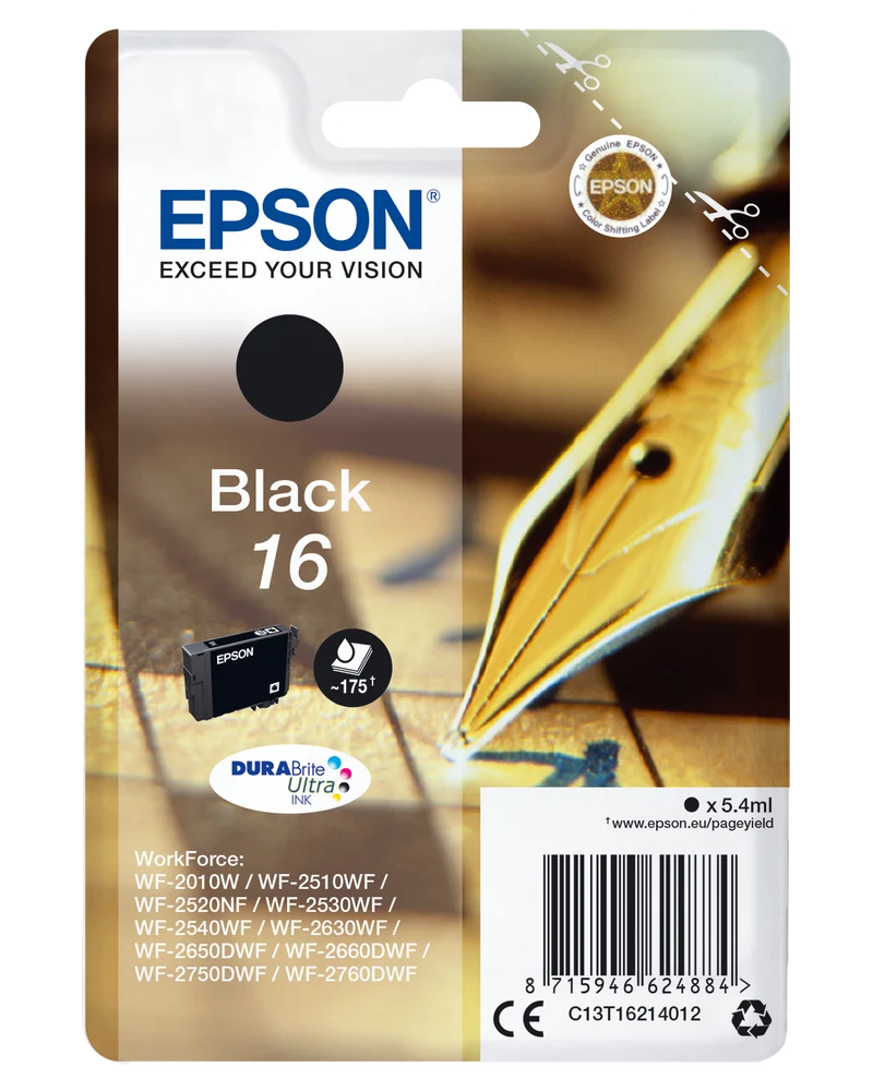 Epson Original 16 Tintenpatrone schwarz für WF-Modelle – Neu, OVP, geöffnet