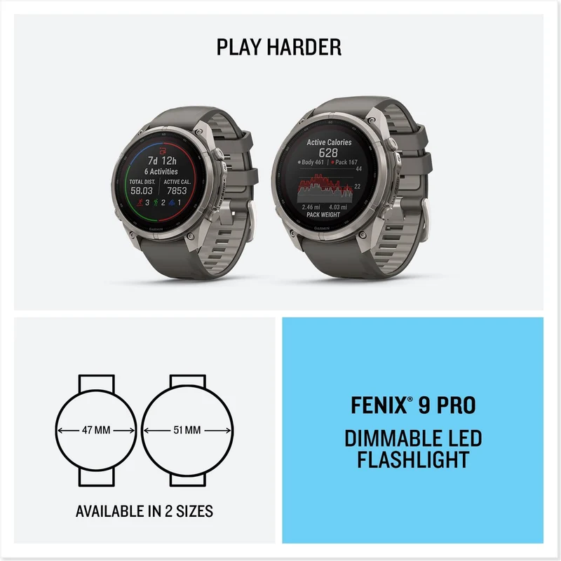 Garmin Fenix 9 Pro Solar 47mm Titanium GPS Smartwatch Pebble Gray Band