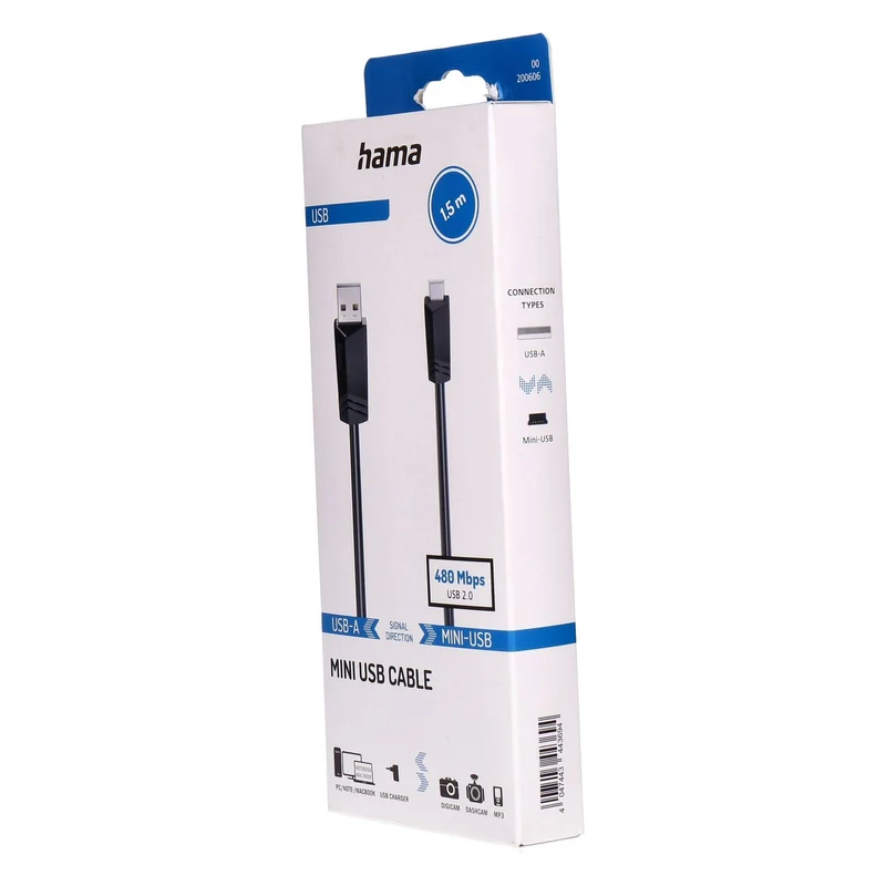 Hama 00200606 USB Kabel USB 2.0 1,5 m Mini-USB B USB A 0,48 Gbit/s Schwarz