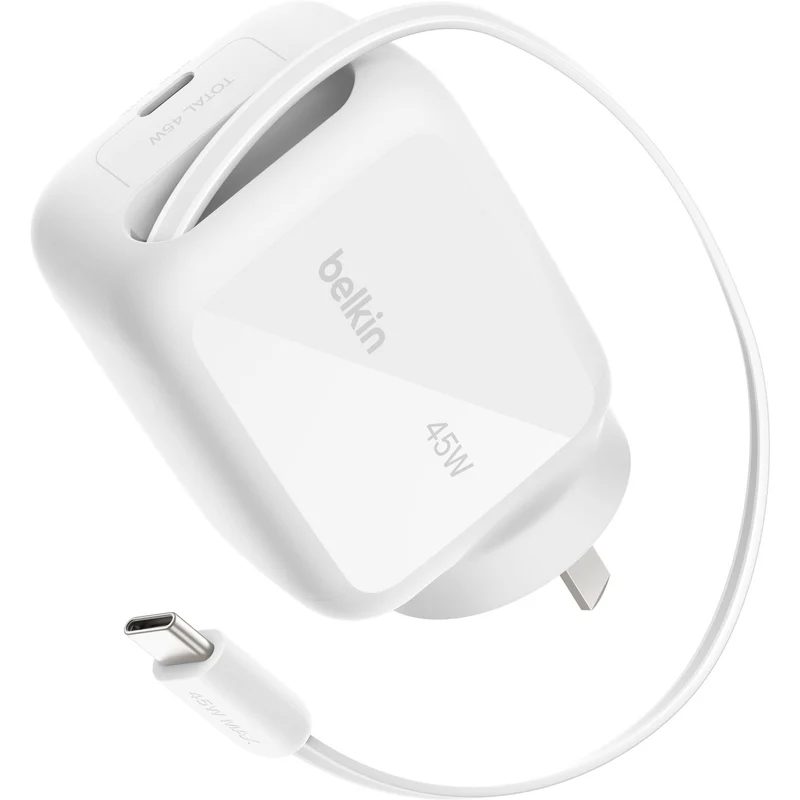 Belkin UltraCharge Retractable GaN Wall Charger 45W