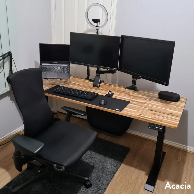 Desky Dual Hardwood Sit Stand Desk 200cm Acacia Desktop and Space Grey Frame