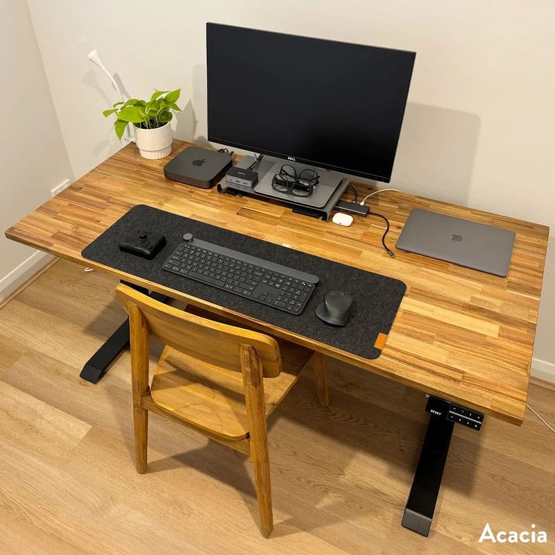 Desky Dual Hardwood Sit Stand Desk 200cm Acacia Desktop and Matte Black Frame