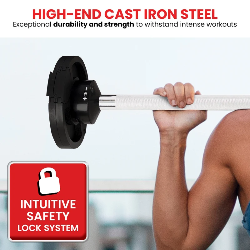 Powertrain Eon 41kg Adjustable Barbell Set with Storage Tray, 16-in-1 Fast Dial Weights for Home Gym Strength Training