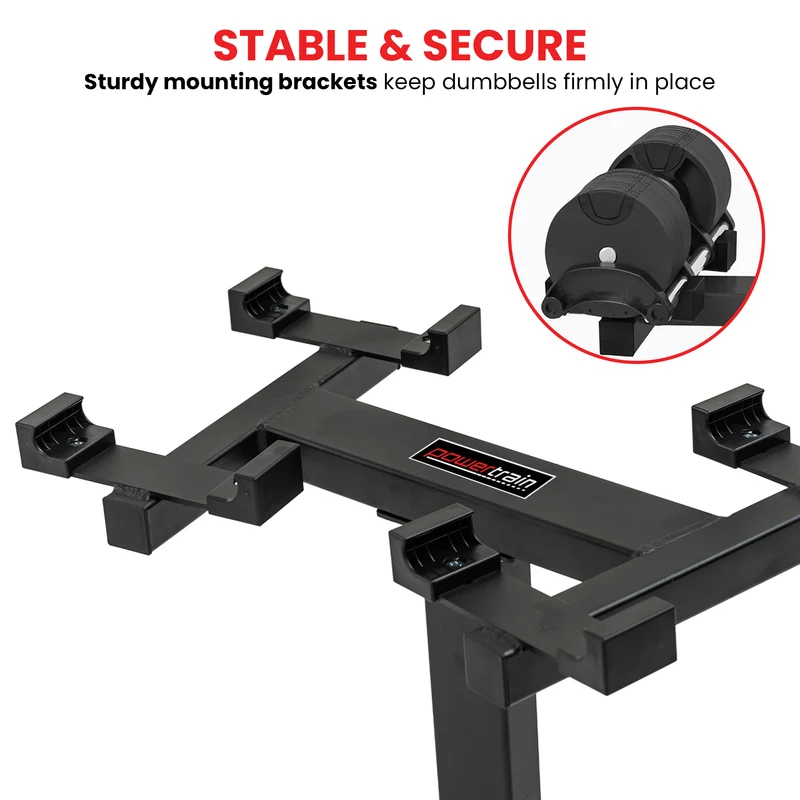 Powertrain Eon 72kg Adjustable Dumbbell Pair with Stand 2x 36kg Quick Dial Weights Set for Home Gym Strength Training