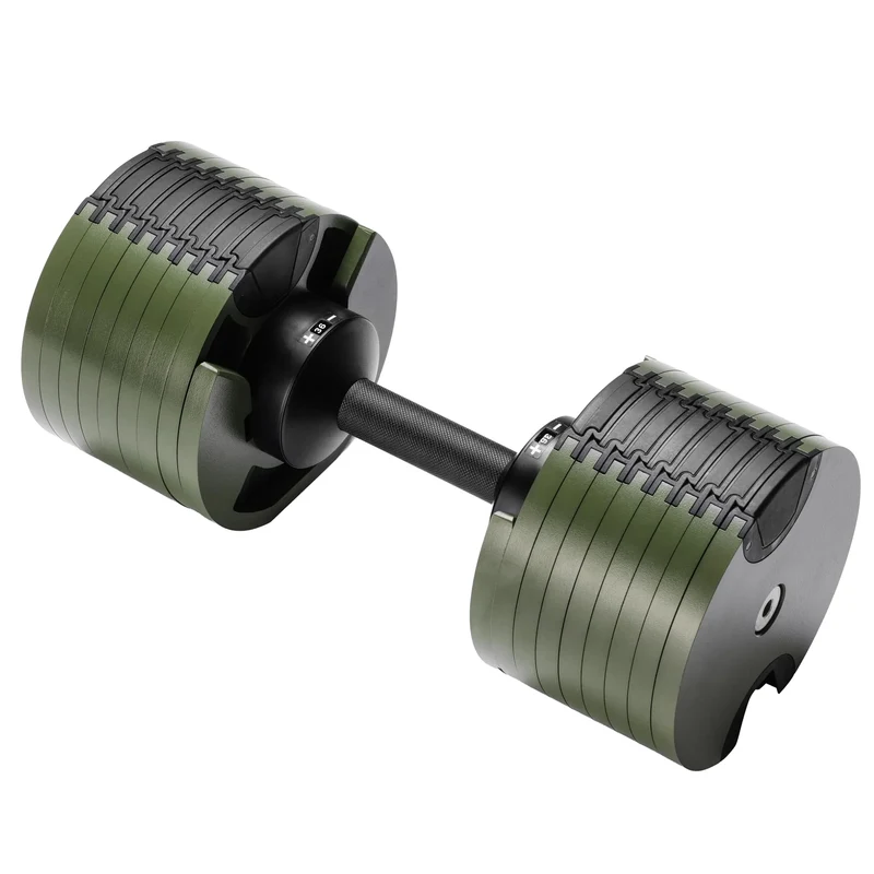 Powertrain Eon 36kg Adjustable Dumbbell Quick Dial 4-36kg Cast Iron Weight for Home Gym Strength Training Green