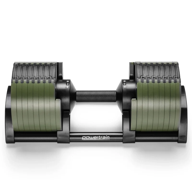 Powertrain Eon 36kg Adjustable Dumbbell Quick Dial 4-36kg Cast Iron Weight for Home Gym Strength Training Green