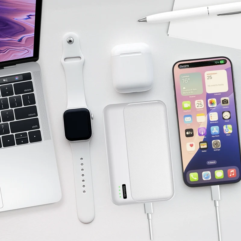 Laser Slim 5000mAh Power Bank with LED Indicator (White)