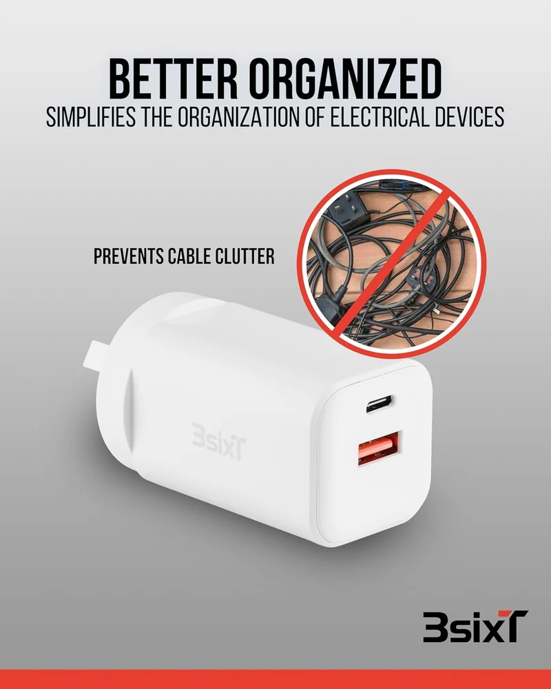 3sixT Wall Charger GaN 65W USB-C PD + 2.4A - W