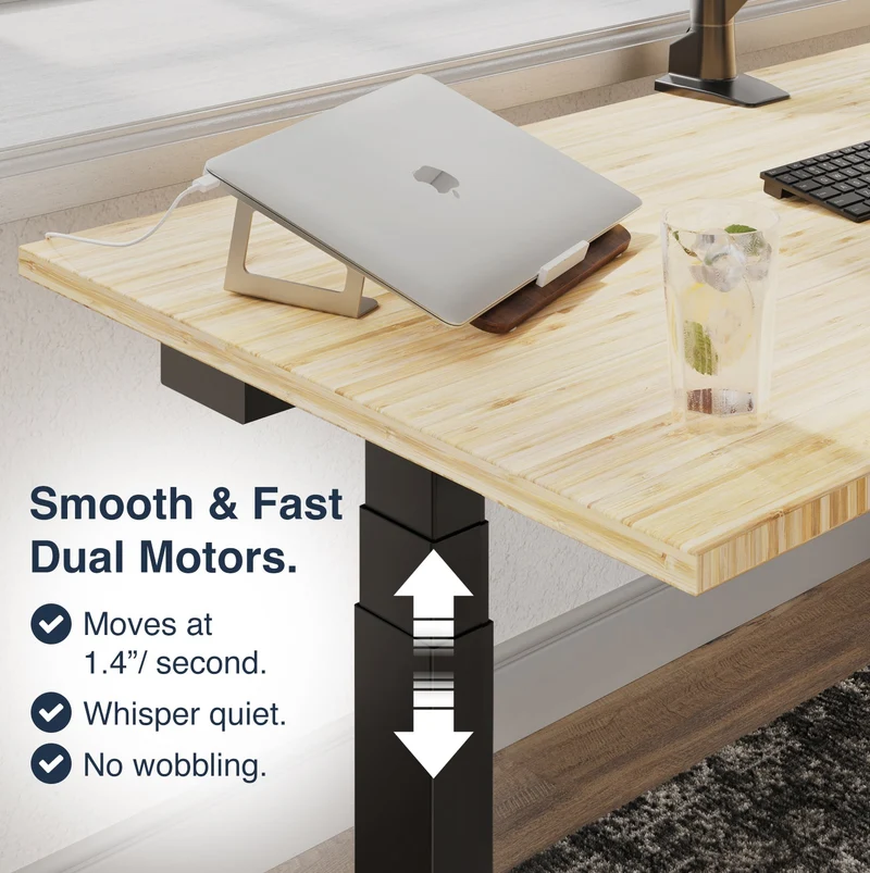 Desky Dual Bamboo Sit Stand Desk 200cm and Wheat Frame