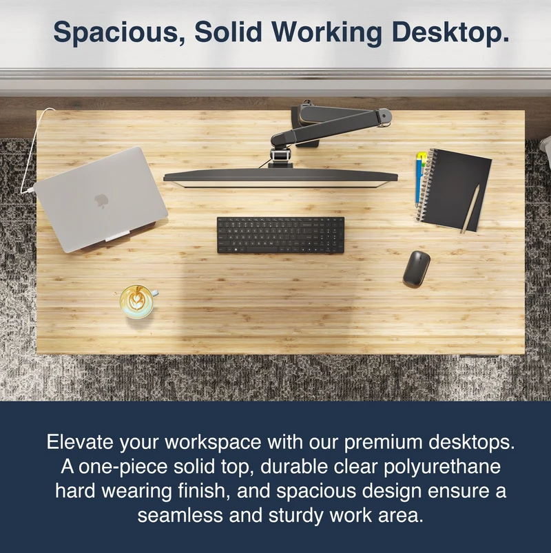 Desky Dual Bamboo Sit Stand Desk 150cm and Wheat Frame