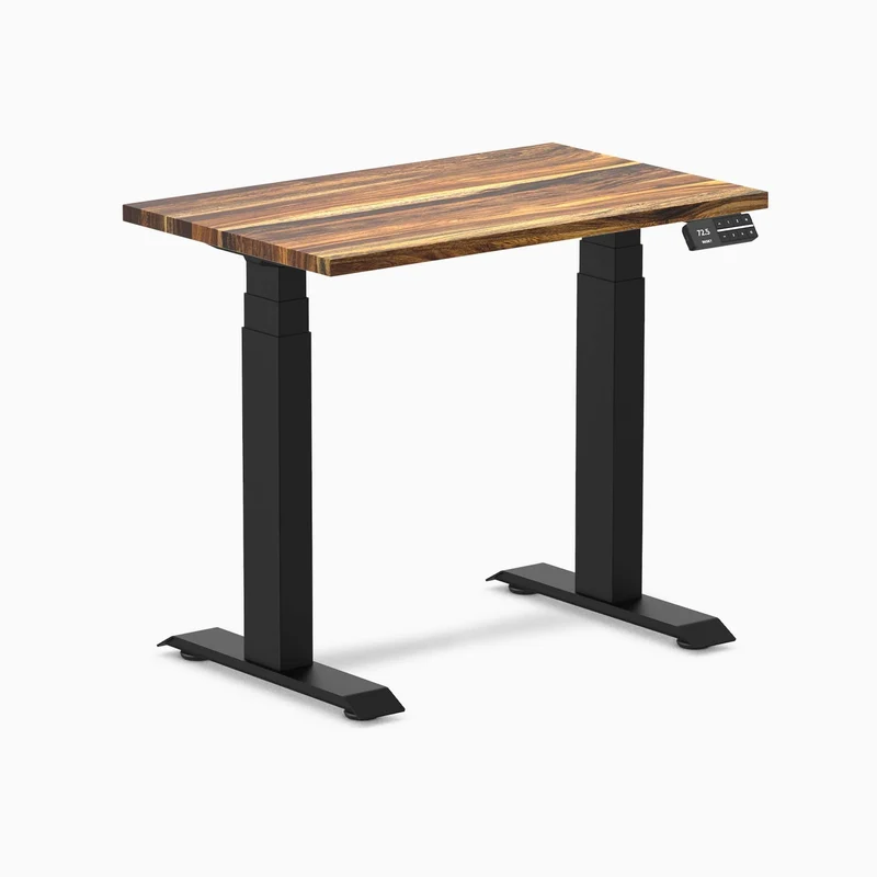 Desky Dual Mini Hardwood Sit Stand Desk 90cm Saman Desktop and Grey Frame