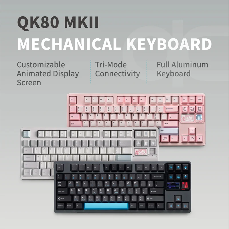 Qwertykeys QK80Mk2 Prebuilt Wireless Mechanical Keyboard (Spray-coated White)